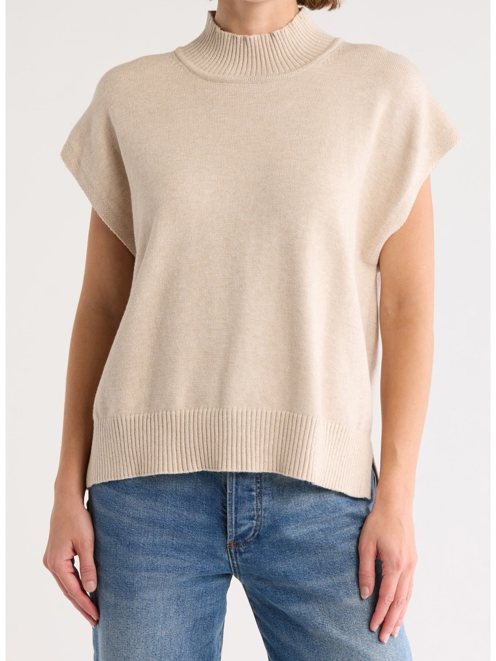 Max Studio Cream Sleeveless Mock Neck Sweater Vest